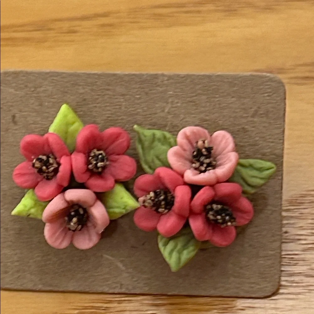Handcrafted Pink Floral Stud Earrings - Women Accessories